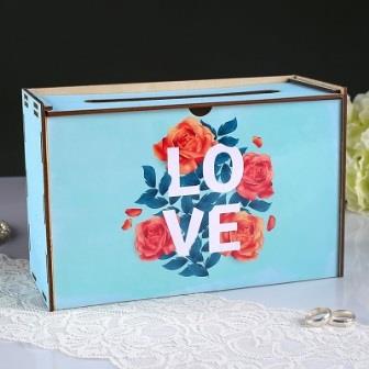 Коробка для денег "Любовь и розы", фанера, 24х10х19 см, голубая   4655731 фото, картинки