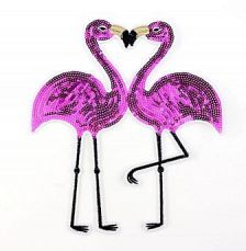 Нашивка на одежду с пайетками "Пара фламинго №4" 19*20 см фото
