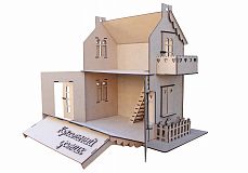 ЗгТв128-00-0000  Заготовка для творчества "Кукольный домик с балконом" без мебели (дл.37см;шир.21см; фото