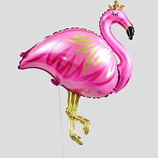 Шар фольгированный  фигура 32" "Фламинго с короной.", цвет розовый   4995306 фото