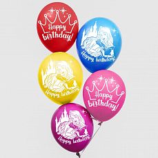 Воздушные шары "Happy Birthday" Принцессы Дисней корона(набор 5 шт)   5798023 фото