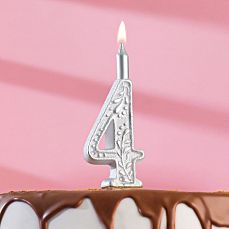 Свеча для торта цифра "Серебряный узор", 12.5 см, цифра "4" 4278747 фото